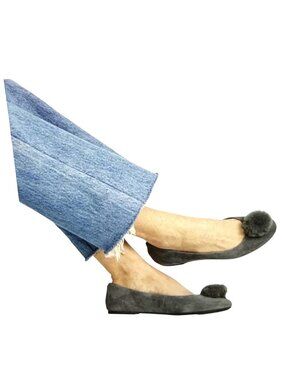 Michael Kors Gray Suede Ballet Flats with fluffy Pom-Poms Size 7.5